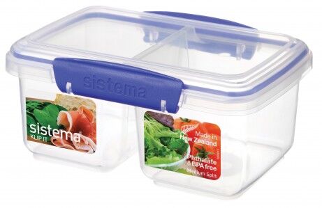 Cutie dreptunghiulara pentru alimente Klip-It Sistema, cu capac, 2 compartimente, 1 L, Transparent