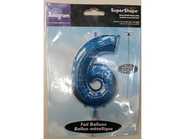 Balon folie cifra 6, 55x86 cm, Albastru