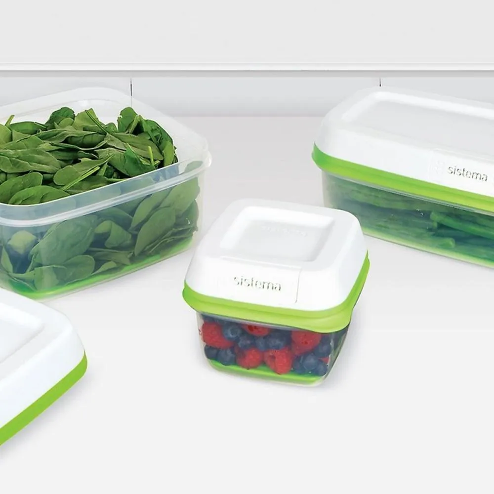 Cutie pentru depozitare alimente FreshWorks Sistema, plastic, 0.591 L, Transparent/Alb/Verde