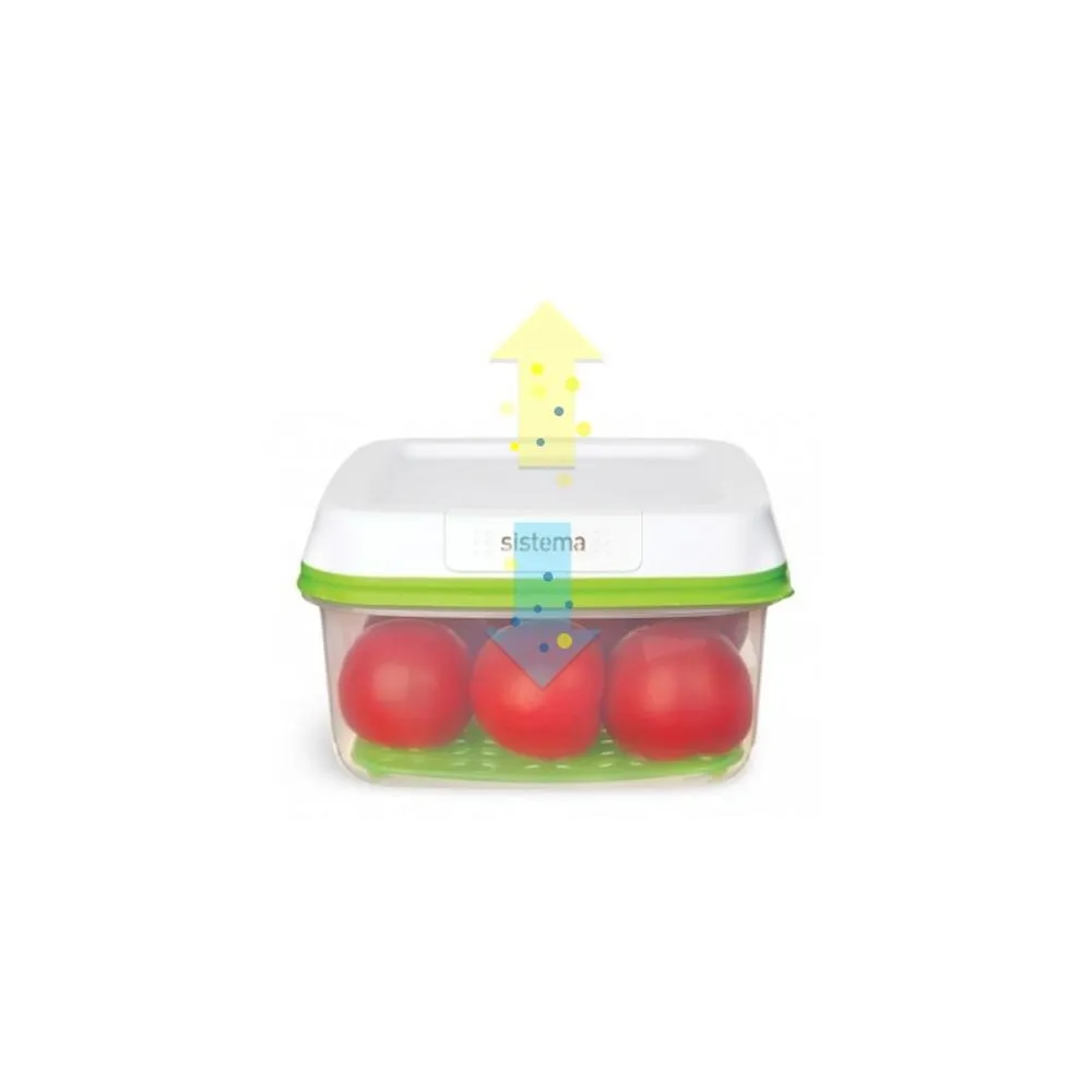 Cutie pentru depozitare alimente FreshWorks Sistema, plastic, 2.6 L, Transparent/Alb/Verde