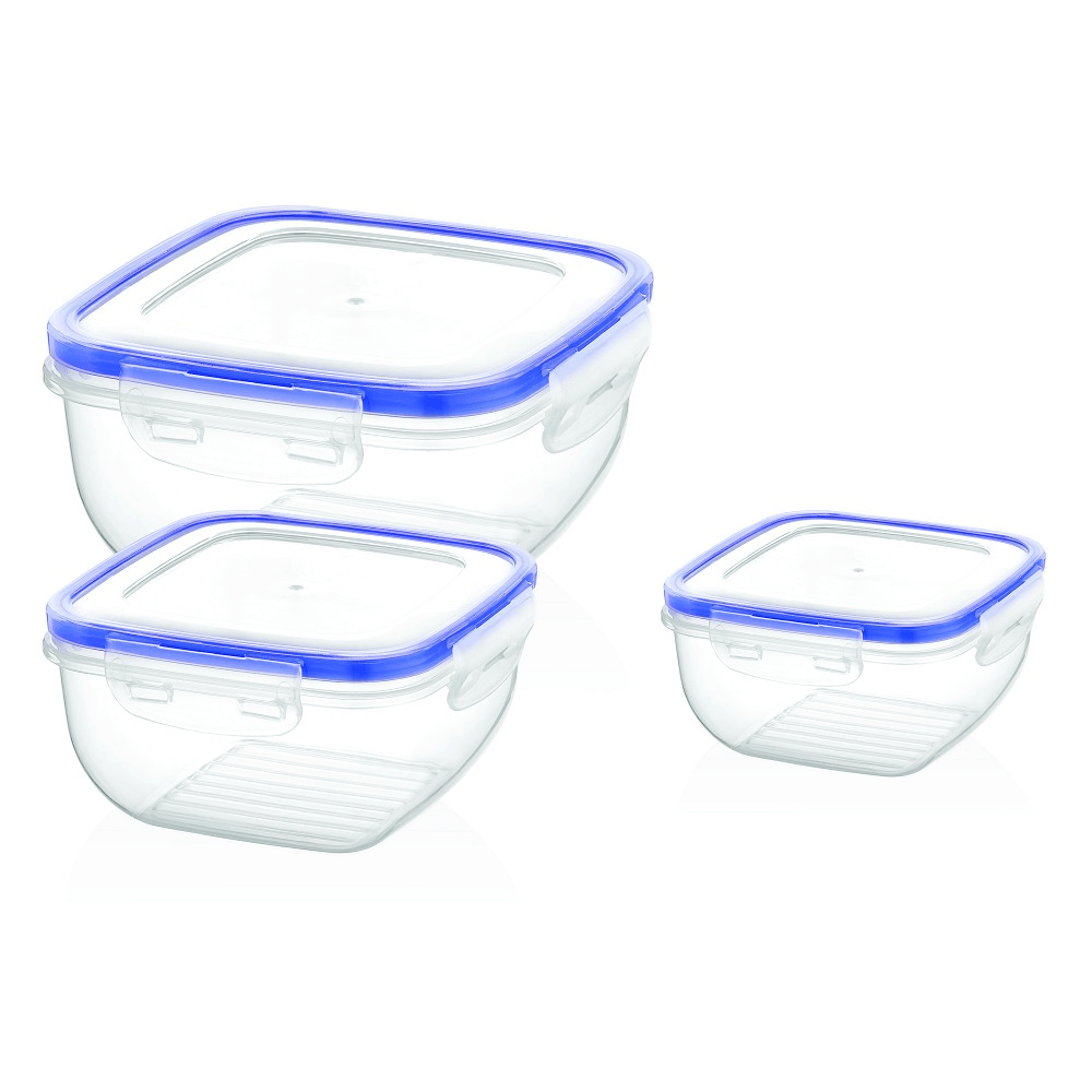 Set 3 cutii alimentare Cook&Lock, 500/900/1500 ml, 17.5x17.5x9 cm, Transparent