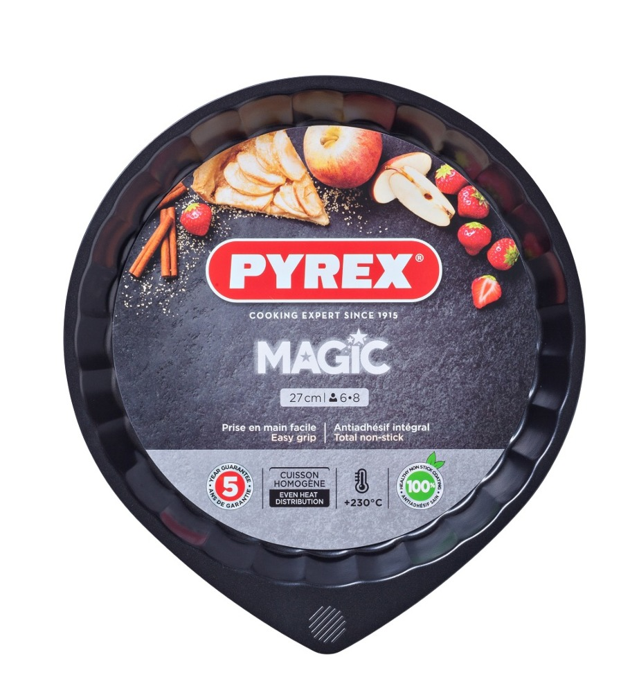 Tava pentru copt tarte Magic Pyrex, metal neaderent, 27 cm, Negru