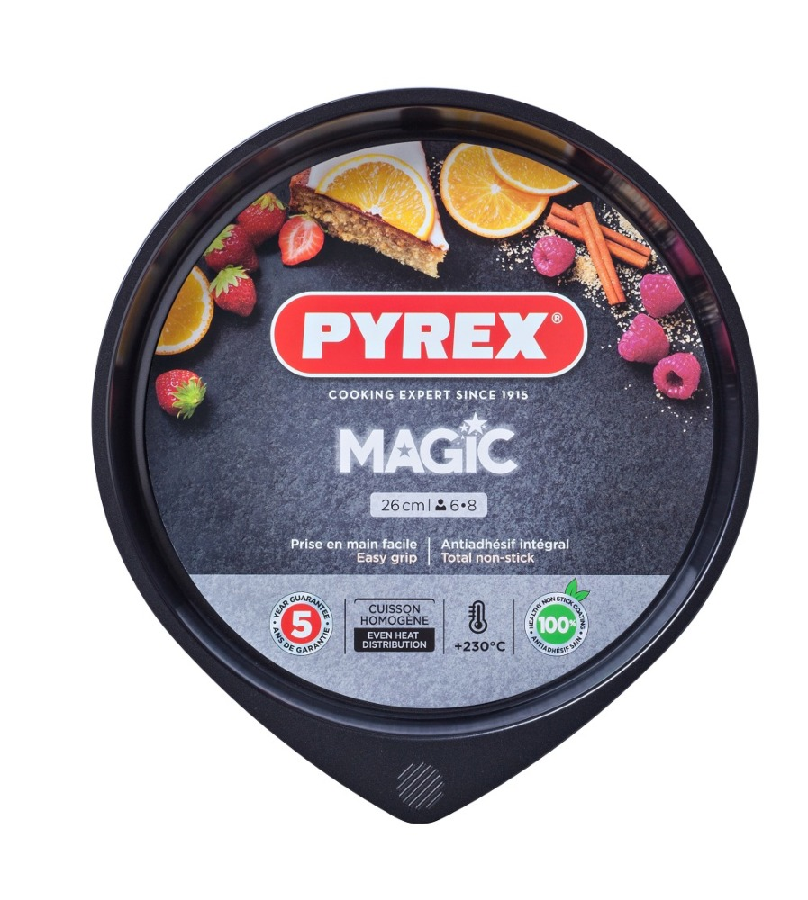 Tava pentru copt rotunda Magic Pyrex, metal neaderent, 26 cm, Negru