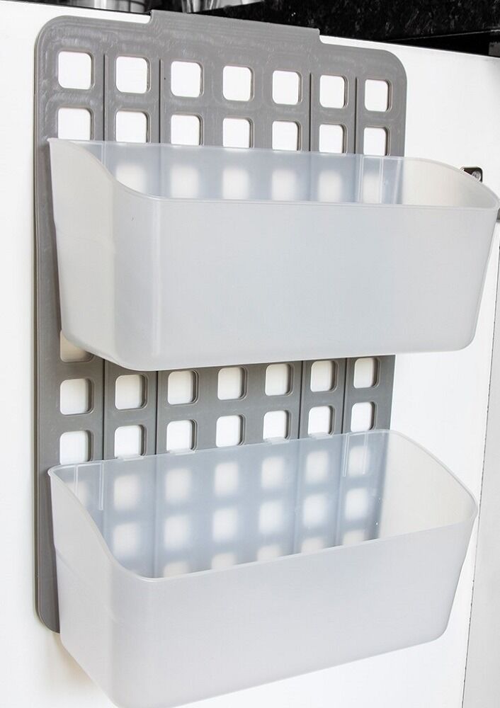 Organizator modular cu 2 cosuri, PP, 25.5x10.5x36 cm, Transparent/Gri