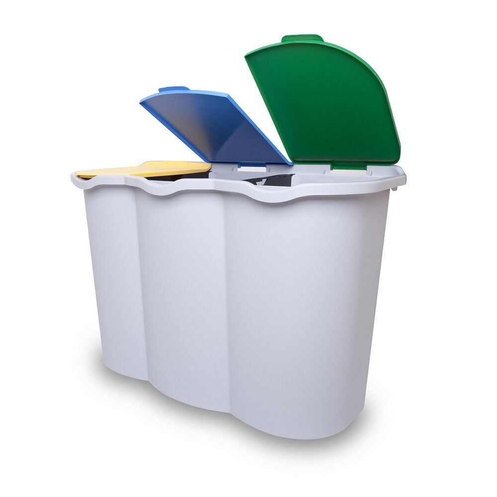 Cos de gunoi cu 3 compartimente pentru reciclare Heinner, plastic, 80 L, Multicolor