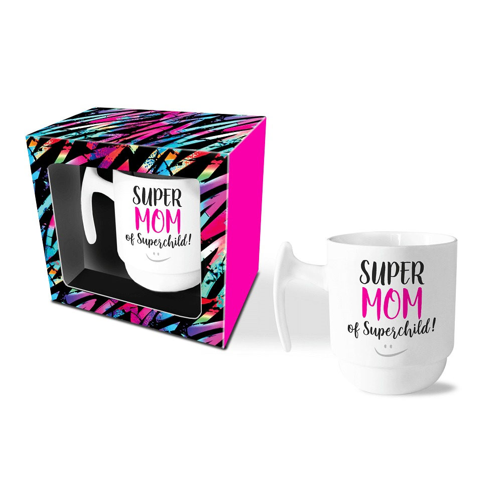 Cana Super Mom of Super Child! BG-TECH, portelan, 310 ml, Alb/Multicolor
