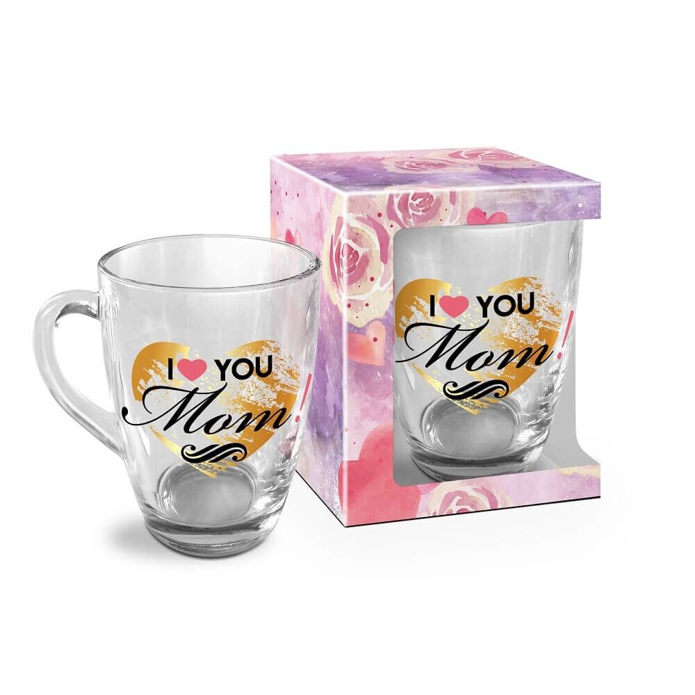 Cana I Love You Mom! BG-TECH, sticla, 350 ml, Transparent/Multicolor