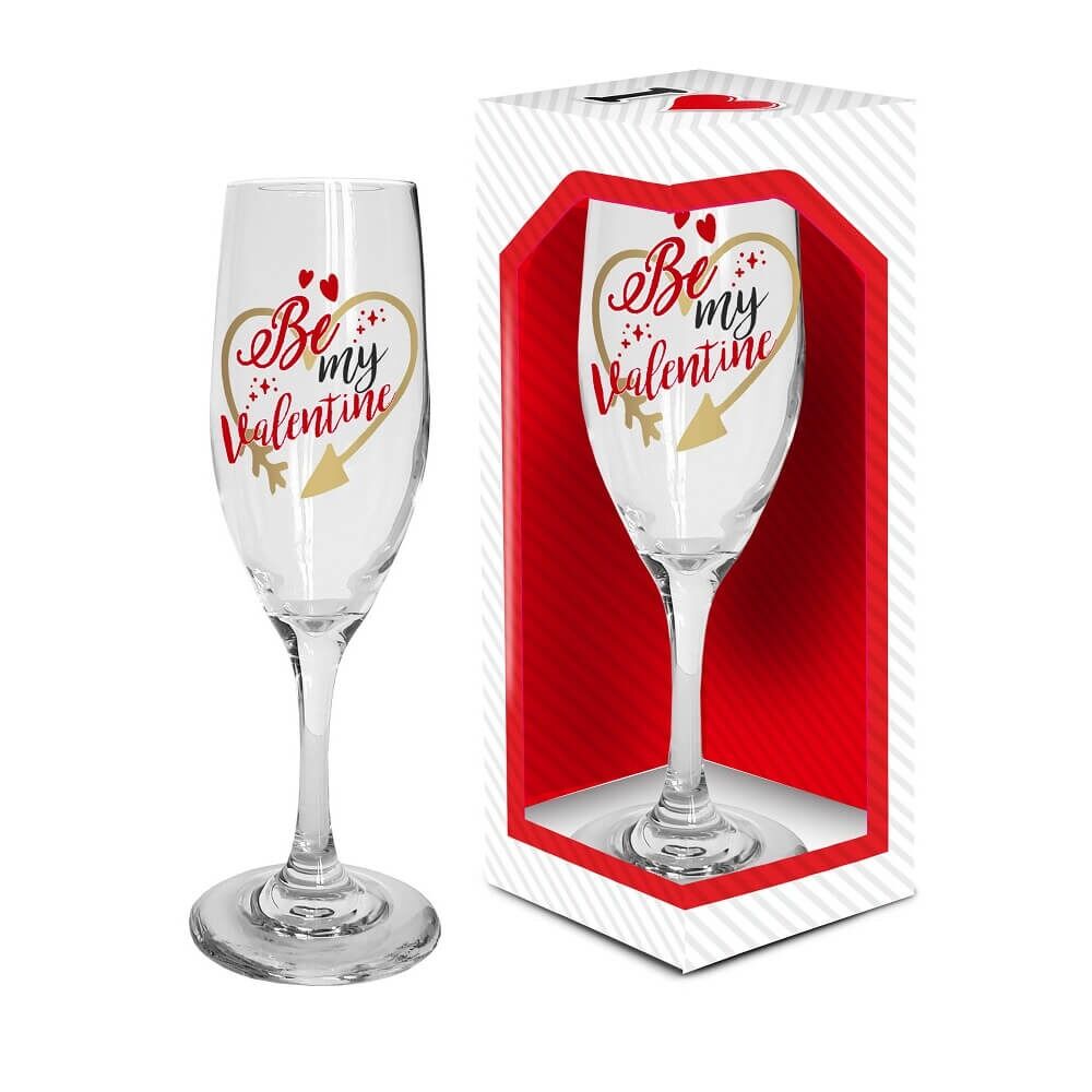 Pahar sampanie Be my Valentine BG-TECH, sticla, 170 ml, Transparent/Multicolor