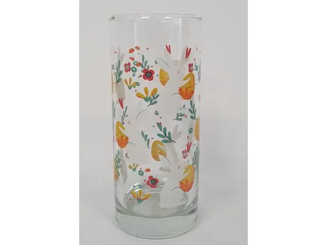 Set 6 pahare Uniglass, decor iepuras, sticla, 27 cl, Transparent/Multicolor