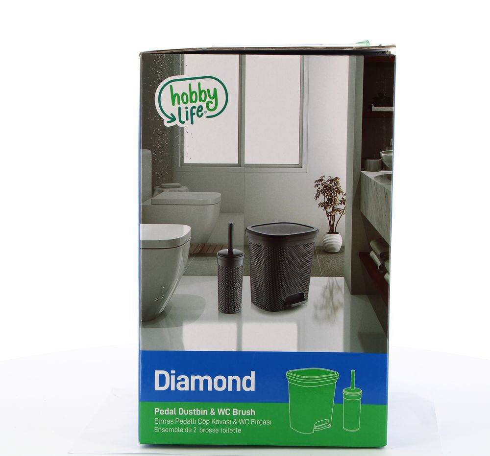 Set cos de gunoi cu perie de toaleta Diamond Hobby Life, Gri inchis
