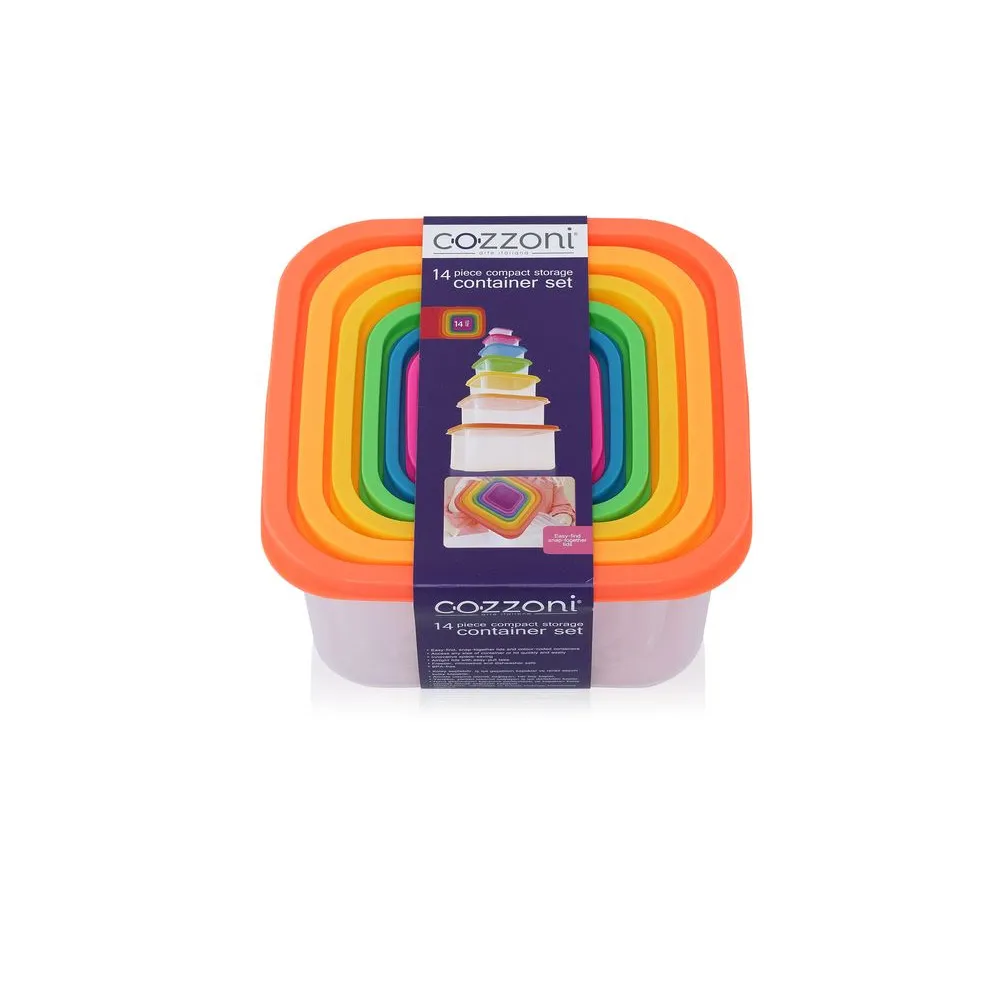 Set 7 cutii alimentare Rainbow, 0.16/0.300/0.500/0.880/1.5/2.4/4 L, Transparent/Multicolor