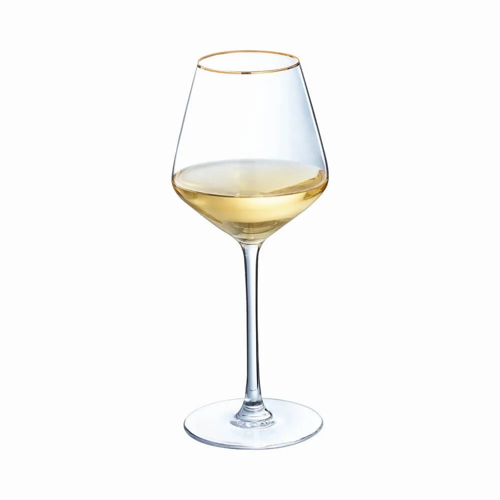 Set 4 pahare vin alb Cristal D'Arques Ultime Bord Or, sticla cristalina, 38 cl, Transparent/Auriu