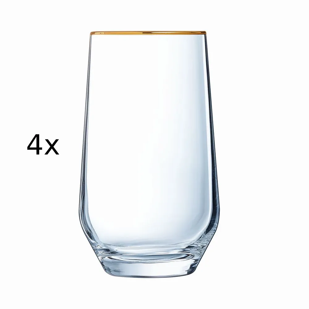 Set 4 pahare long drink Cristal D'Arques Ultime Bord Or, sticla cristalina, 40 cl, Transparent/Auriu