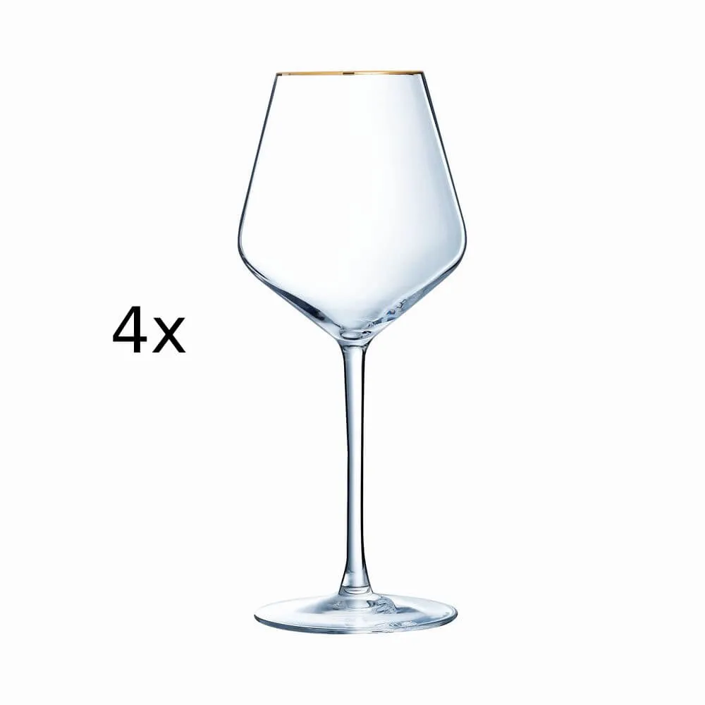 Set 4 pahare vin rosu Cristal D'Arques Ultime Bord Or, sticla cristalina, 47 cl, Transparent/Auriu