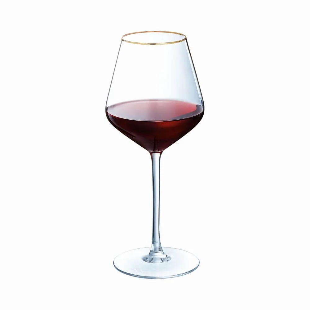 Set 4 pahare vin rosu Cristal D'Arques Ultime Bord Or, sticla cristalina, 47 cl, Transparent/Auriu