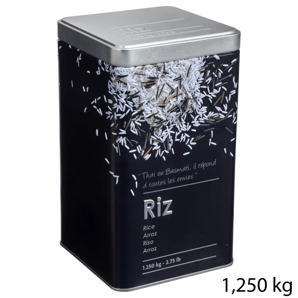 Recipient depozitare orez, metal, 10.7 x 10.7 x 18.4 cm, 1.50 kg, Negru