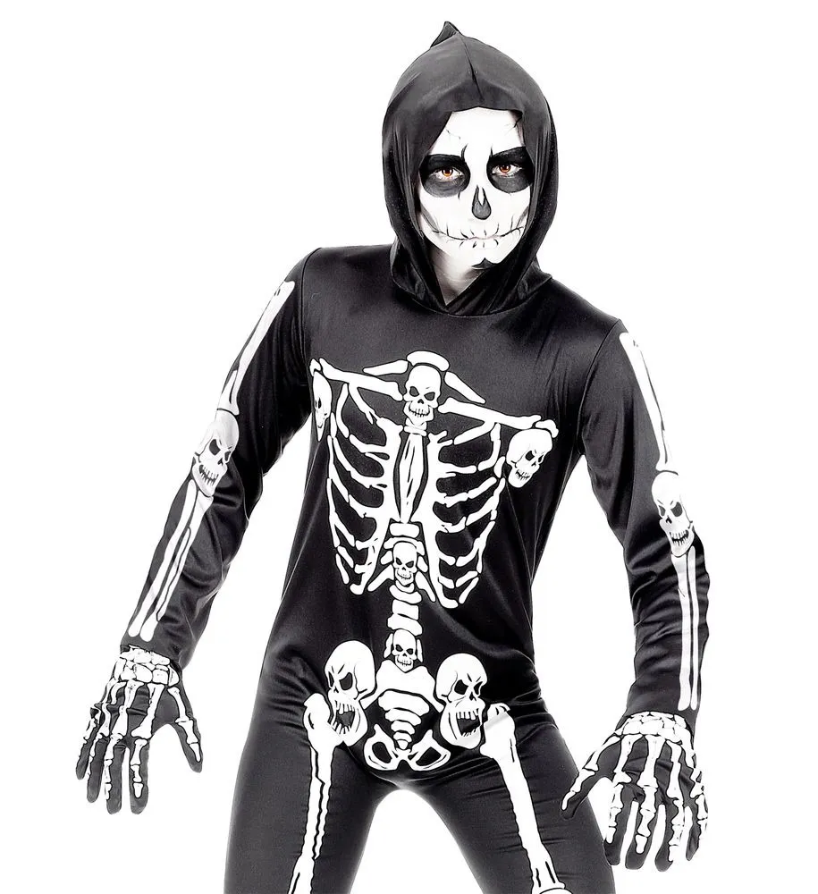 Pereche manusi pentru copii Halloween, model schelet, Negru/Alb