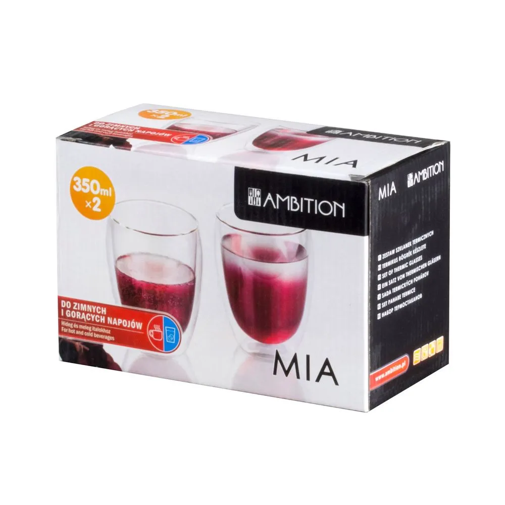Set 2 pahare termorezistente Ambition Mia, sticla, 350 ml, Transparent