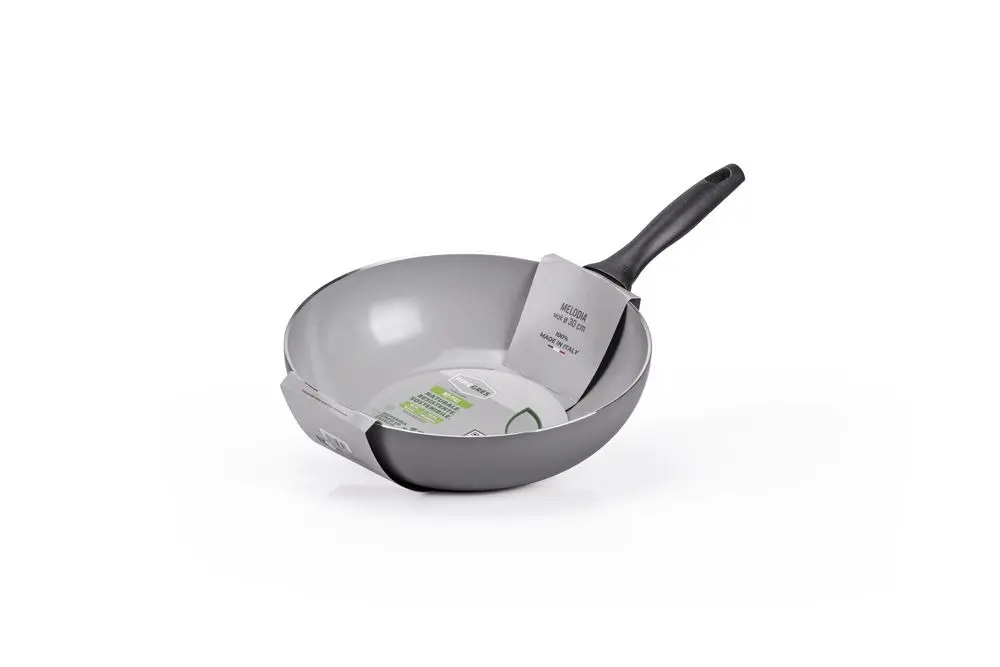 Tigaie wok cu invelis ceramic Melodia, aluminiu, 30 cm, Gri