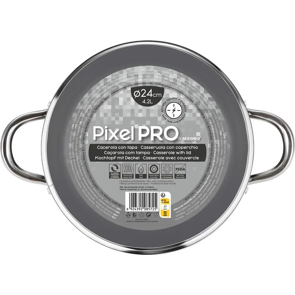 Cratita cu capac Bergner Pixel Pro CS-1526, aluminiu/sticla, 24x11 cm, 4.3 L, Negru