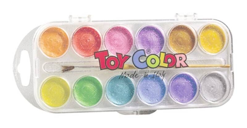 Acuarele Pearly 12 culori/set + pensula Toy Color