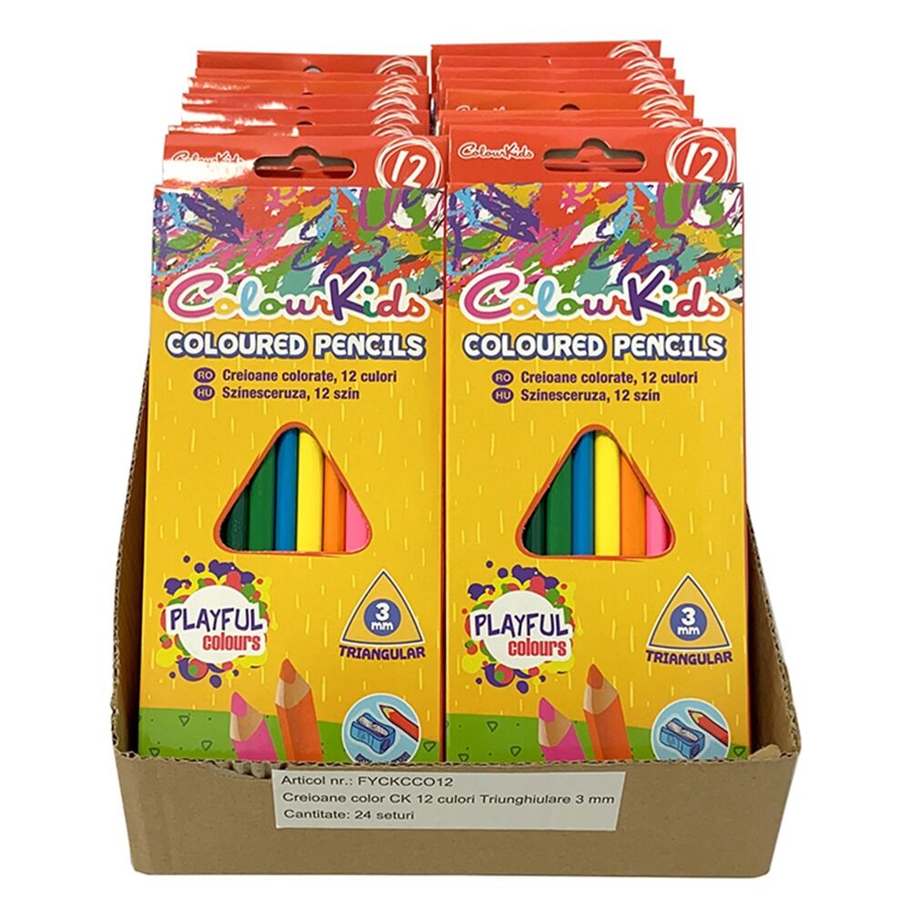 Set 12 creioane colorate triunghiulare Colour Kids Playful Colours, Multicolor