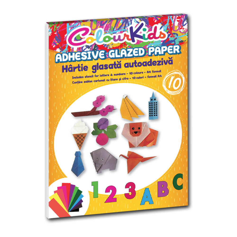 Hartie glasata adeziva A4 10 culori/set, Colour Kids