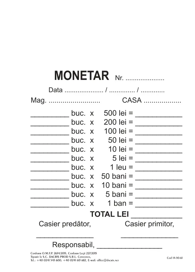 Monetar A6, hartie autocopiativa, 3 bucati/set
