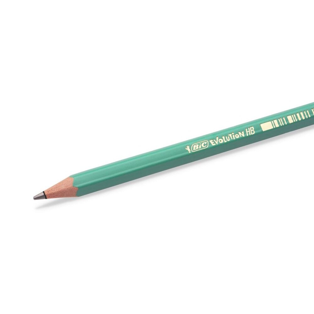 Set 12 creioane HB cu radiera in capat BIC Evolution Original, grafit, Verde