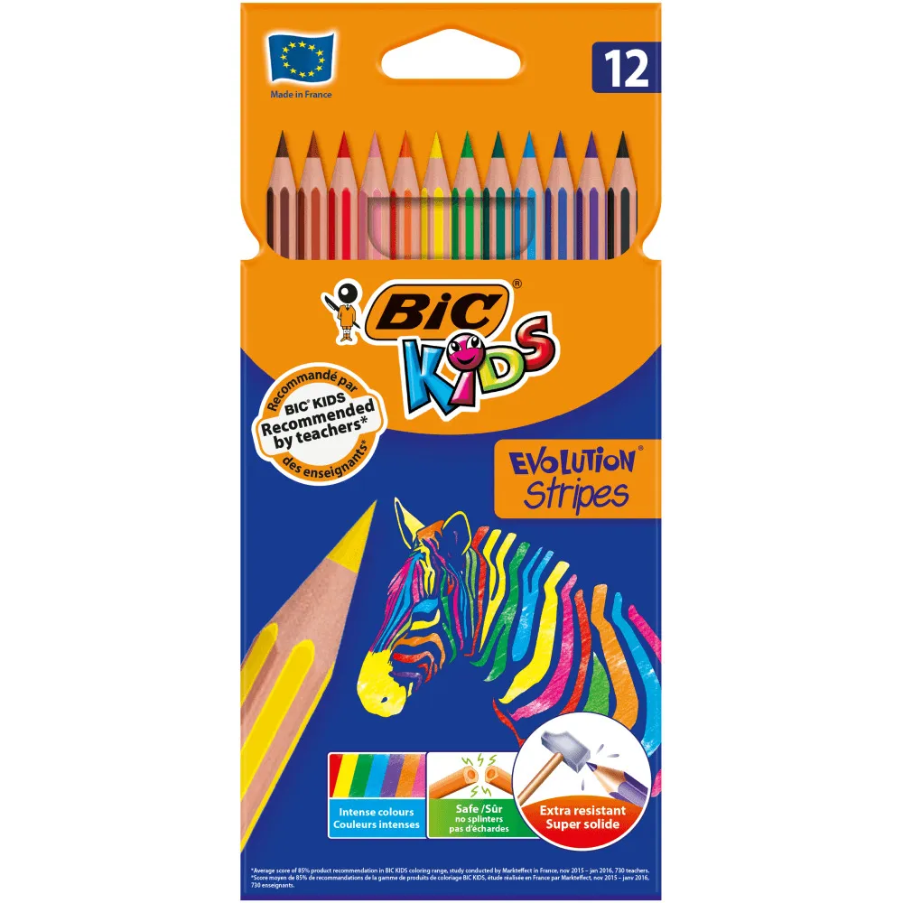Creioane colorate Evolution Stripes BIC, 12 bucati