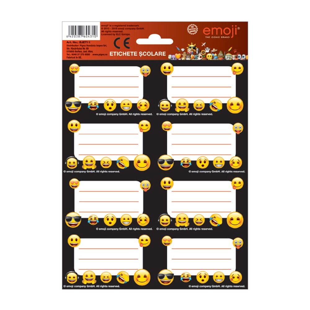 Set 40 etichete scolare Emoji Clasic Pigna, Multicolor