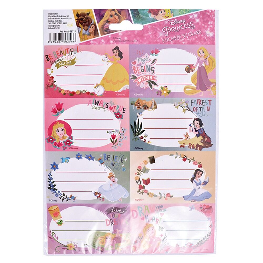 Set 40 etichete scolare Disney Princess Pigna, Multicolor