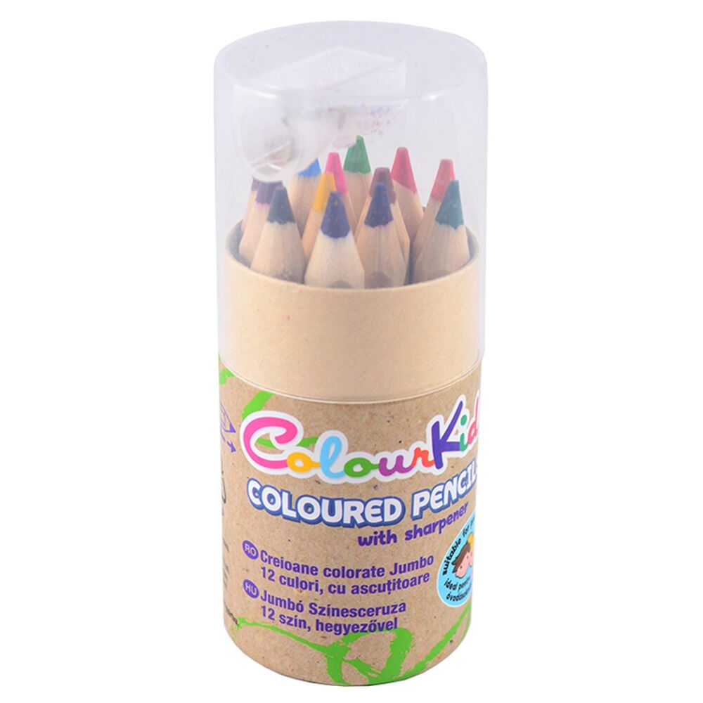 Set 12 creioane colorate cu ascutitoare Colour Kids, Multicolor