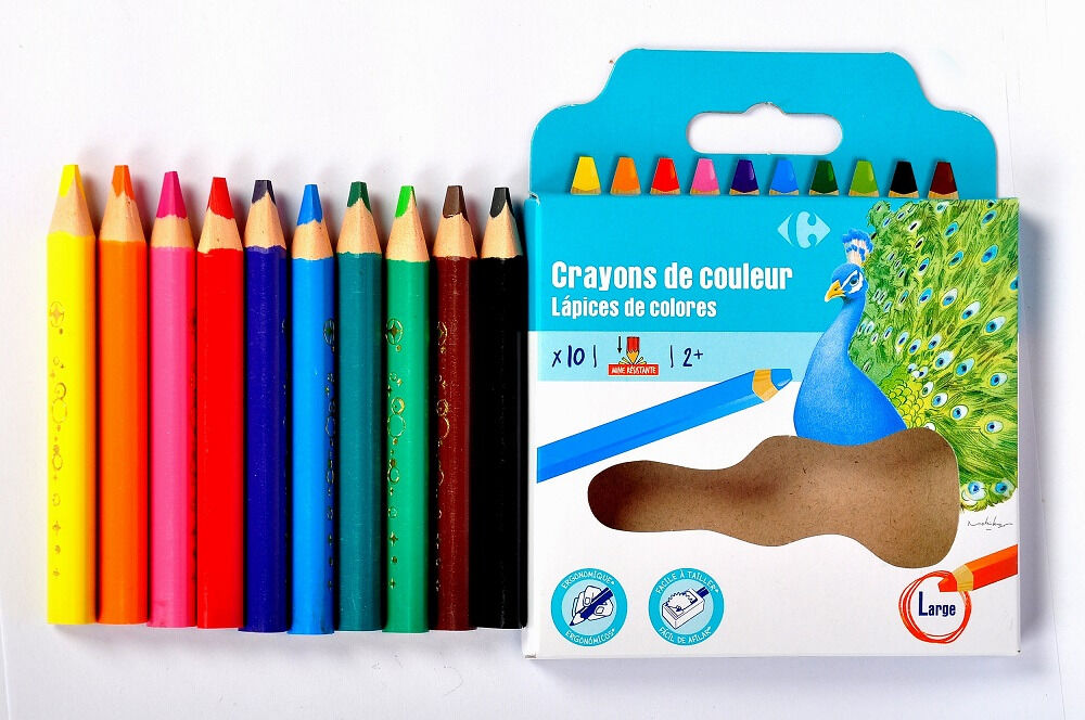Set 10 creioane color mini jumbo, forma triunghiulara, Carrefour
