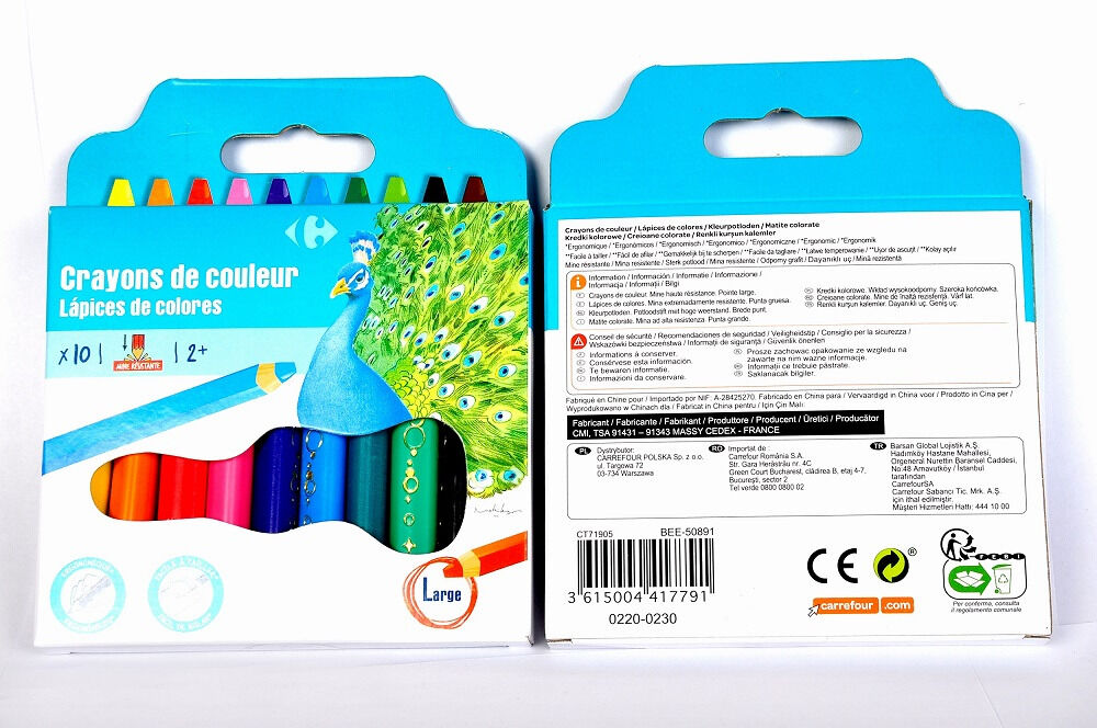 Set 10 creioane color mini jumbo, forma triunghiulara, Carrefour