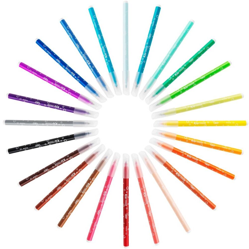 Set 36 markere de colorat ultralavabile BIC Kids Kid Couleur, 27 culori, Multicolor