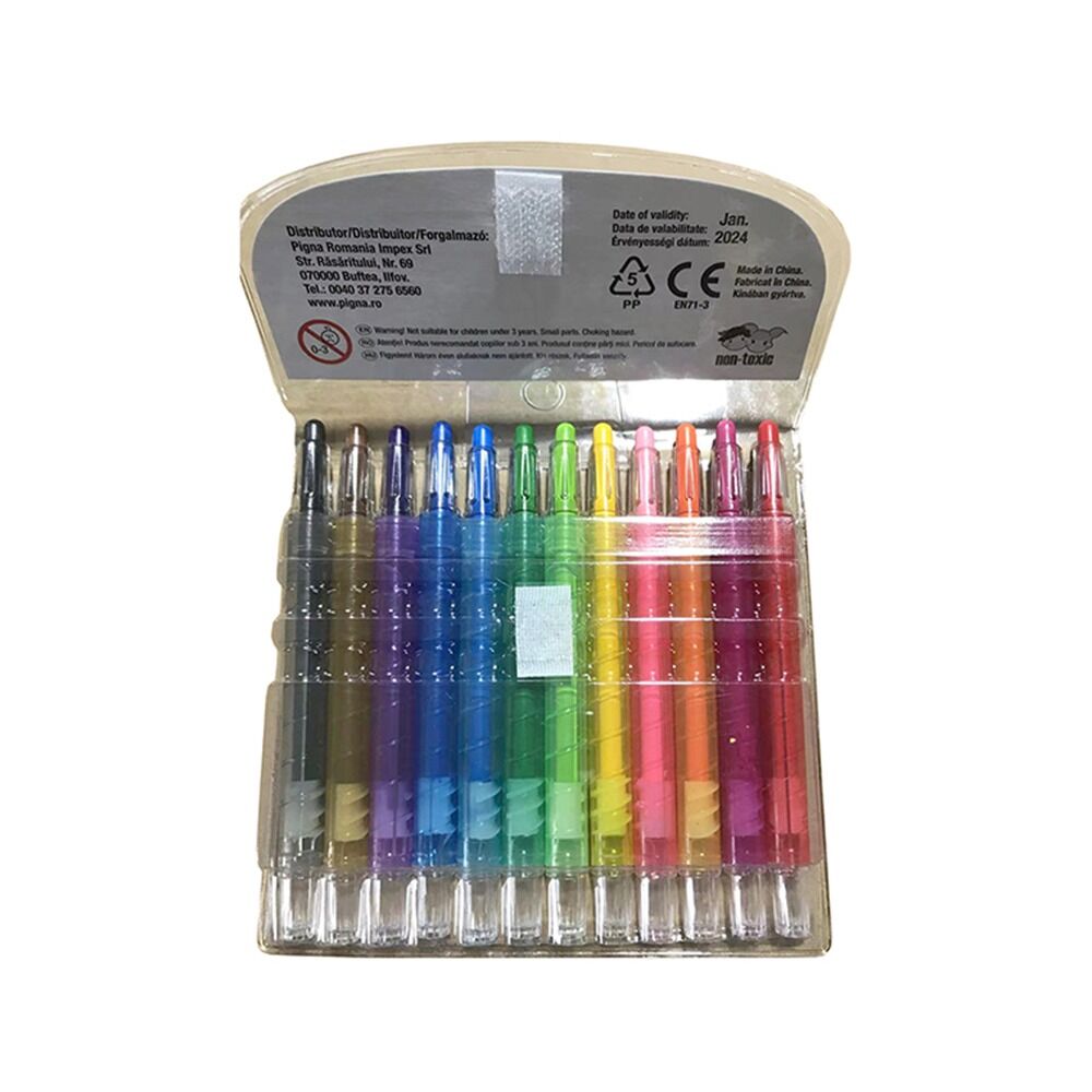Set 12 creioane colorate cerate retractabile Colour Kids, Multicolor