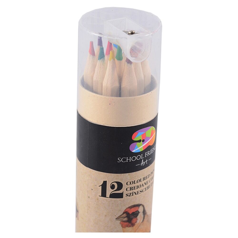Set 12 creioane colorate cu ascutitoare School Friendly Art, Multicolor