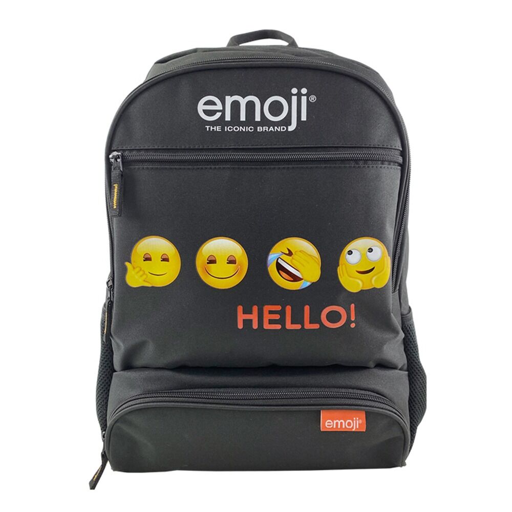 Ghiozdan scolar Emoji Clasic, 2 compartimente mari, bretele ajustabile, Negru