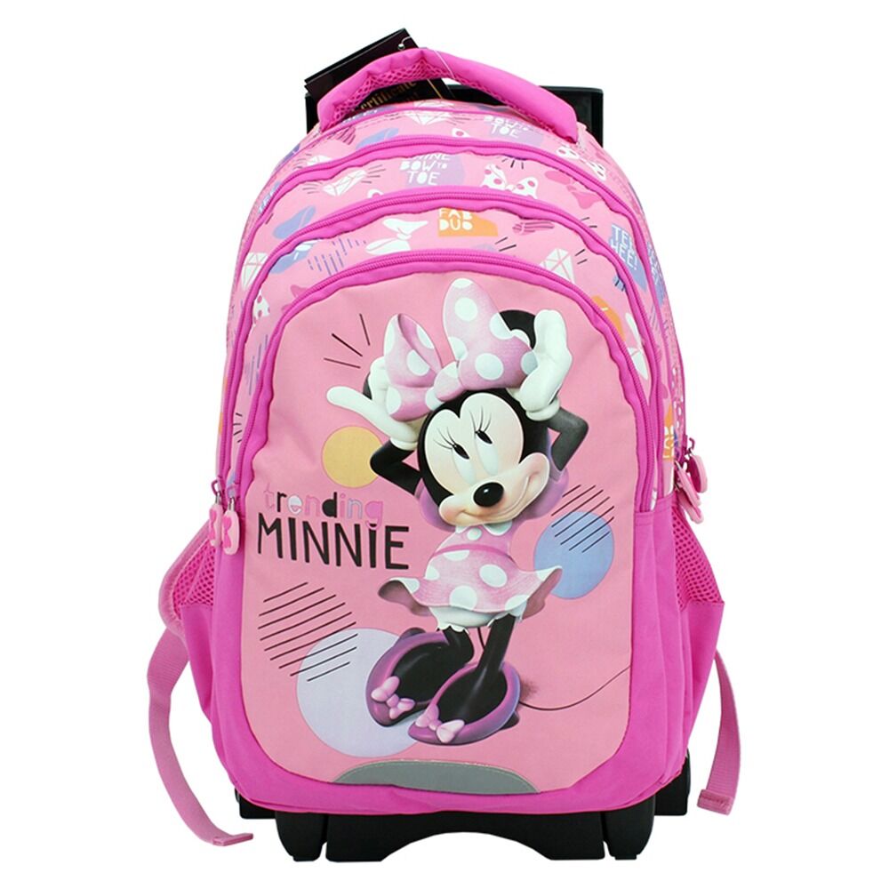 Ghiozdan scolar cu mecanism troller detasabil Disney Minnie Mouse, 3 compartimente mari, 1 buzunar frontal, Multicolor