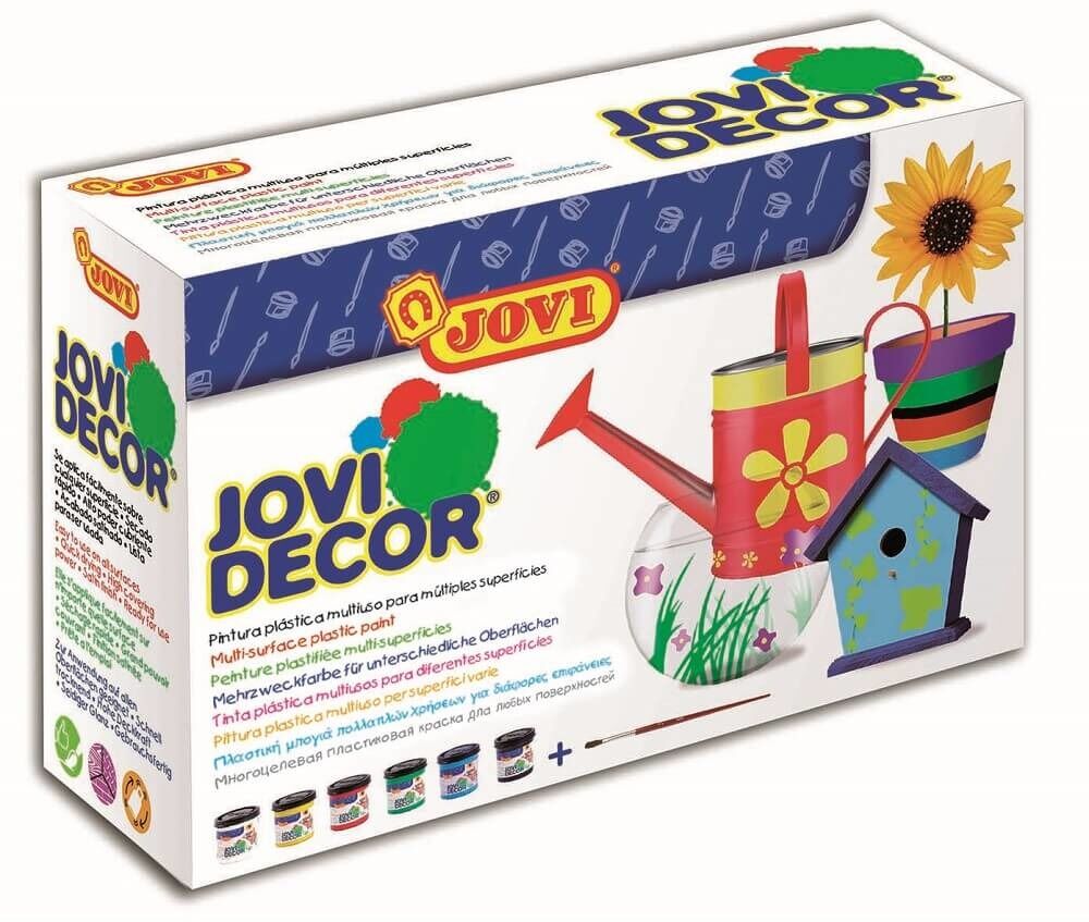 Set 6 tempera decorative pentru suprafete multiple cu pensula Jovi, Multicolor