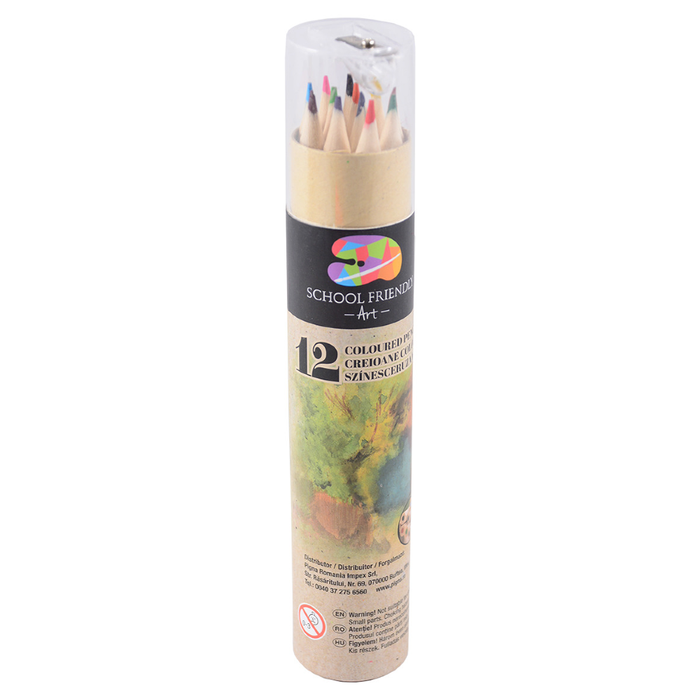 Creioane Color SF ART 12culori NATUR hexagonal in tub carton cu ascutitoasre