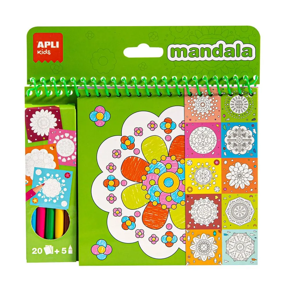 Carte de colorat Mandala cu 20 pagini si 5 creioane colorate