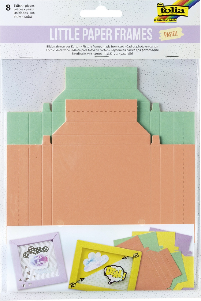 Set 8 rame din carton Folia, 4 culori pastelate x 2 dimensiuni