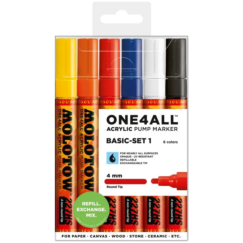 Set 6 markere Molotow One4All 227HS Basic Set 1, 4 mm, Multicolor