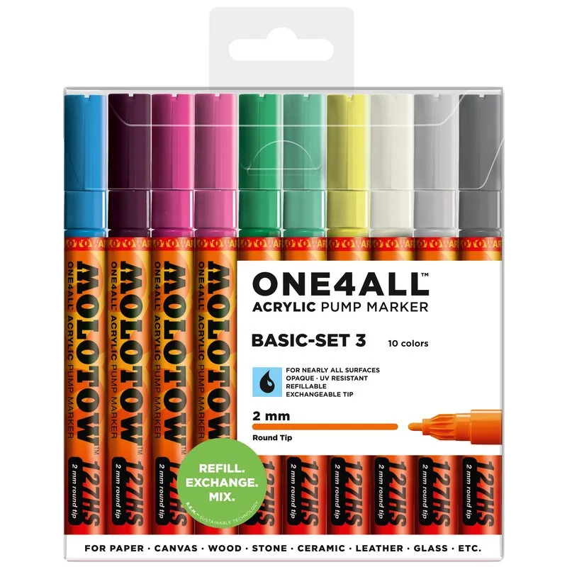 Set 10 markere Molotow One4All Basic Set 3 127HS, 2 mm, Multicolor