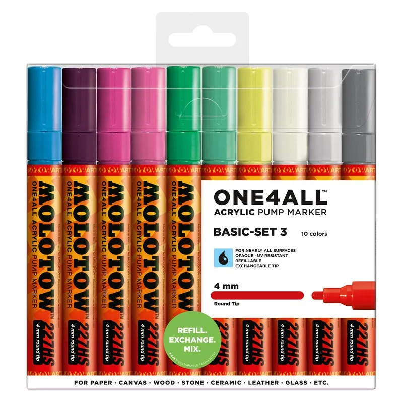 Set 10 markere Molotow One4All Basic Set 3 227HS, 4 mm, Multicolor