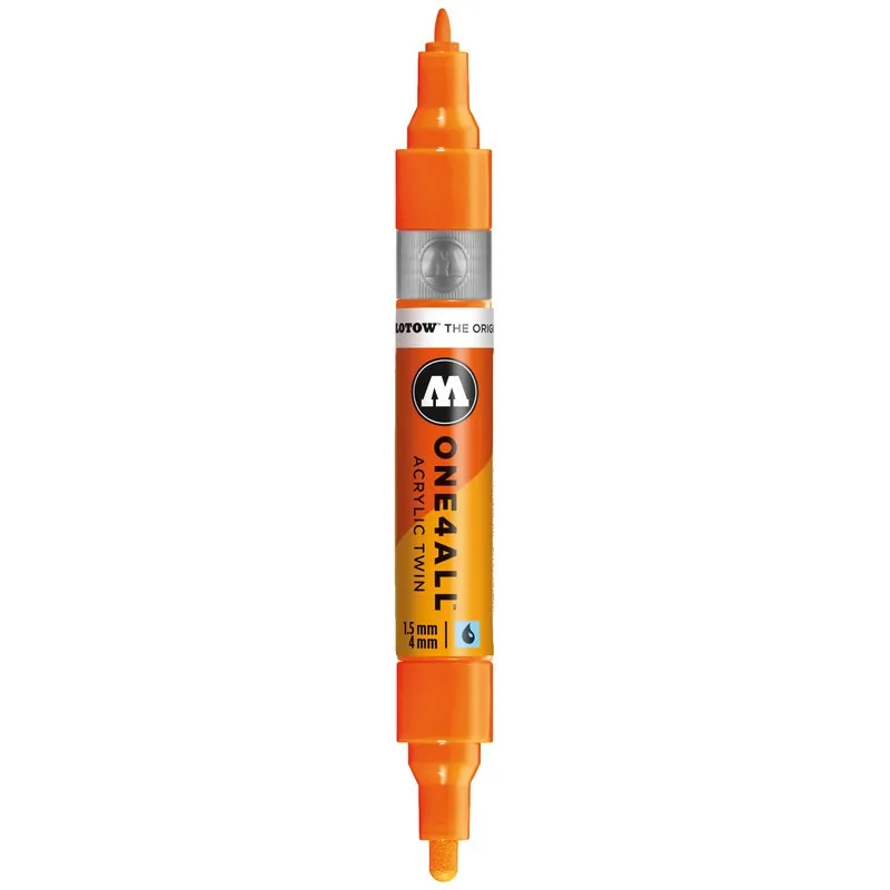 Marker acrilic cu 2 capete Molotow One4All Twin Pumpmarkers Neon Orange Fluorescent, 1.5 mm/4 mm
