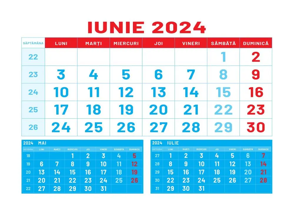 Calendar triptic 2024 Herlitz, model rosu si albastru, Multicolor