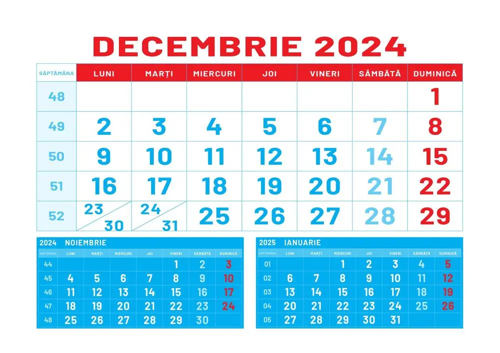Calendar triptic 2024 Herlitz, model rosu si albastru, Multicolor